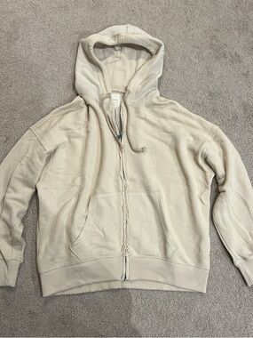 American Eagle Outfitters Cream Zip-Up Hooded Sweater